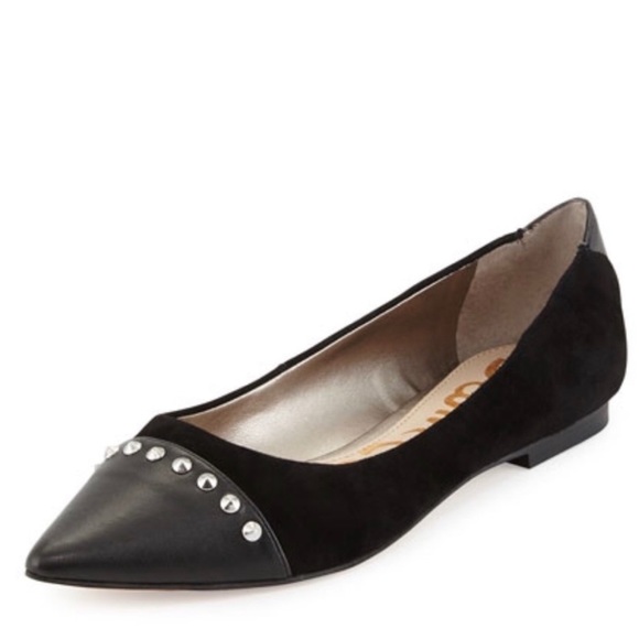Sam Edelman Vintage Risa Black Suede Pointed Toe Flat with Silver Studs Size 6 - Picture 1 of 10